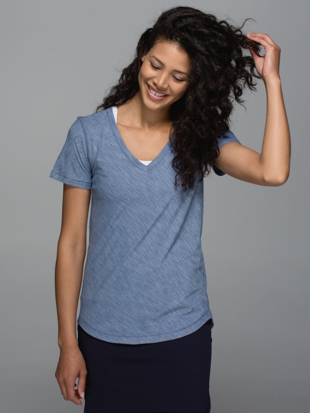 NWT Lululemon What The Sport Tee Heathered Blue Denim